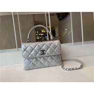 FLAP BAG WITH TOP HANDLE Metallic Lambskin & Silver-Tone Metal Silver High