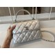 FLAP BAG WITH TOP HANDLE Metallic Lambskin & Silver-Tone Metal Silver High