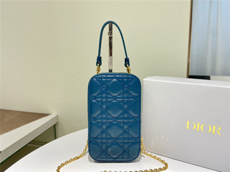 LADY Dior PHONE HOLDER Cannage Lambskin Sea Blue High