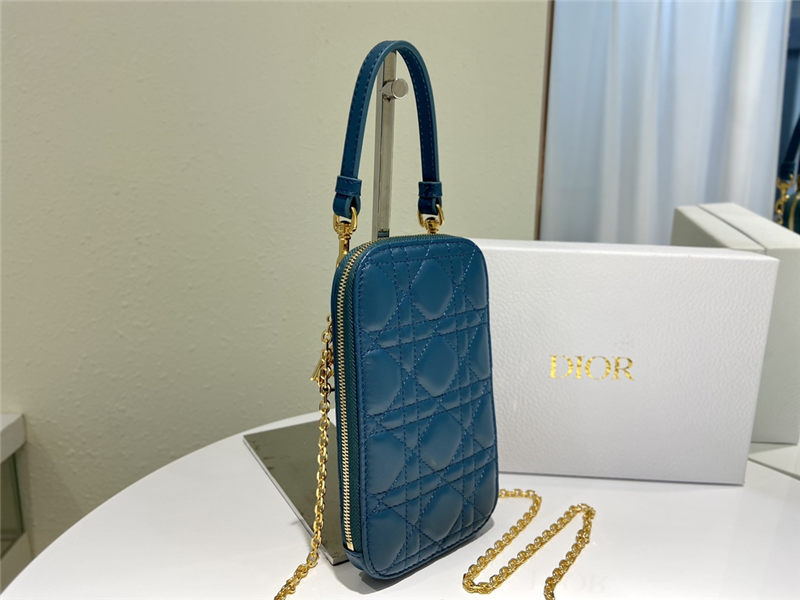 LADY Dior PHONE HOLDER Cannage Lambskin Sea Blue High