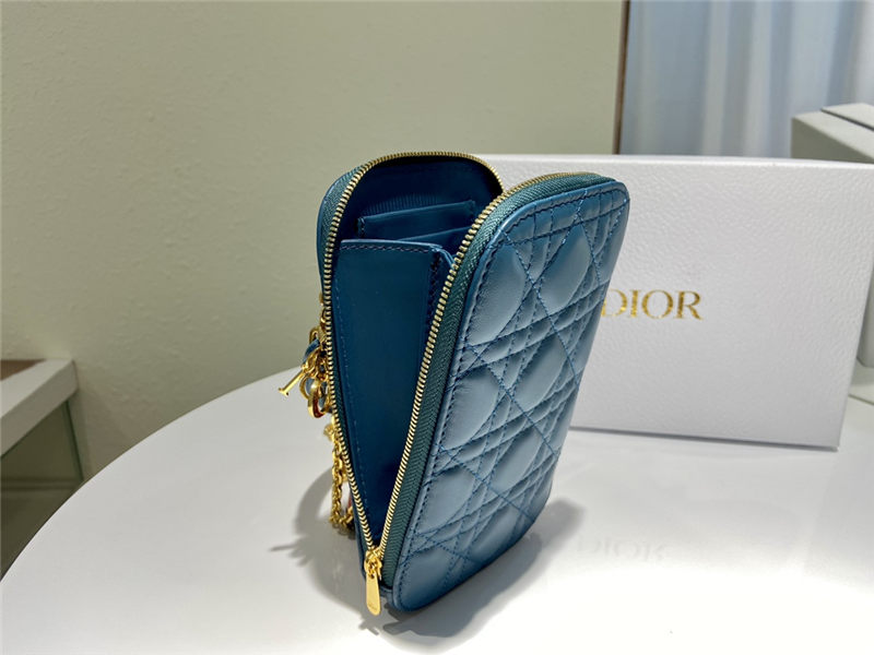 LADY Dior PHONE HOLDER Cannage Lambskin Sea Blue High