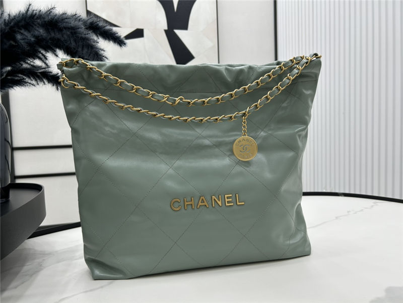 Chanel 22 MEDIUM HANDBAG Shiny Calfskin & Gold-Tone Metal AS3261 Lake High