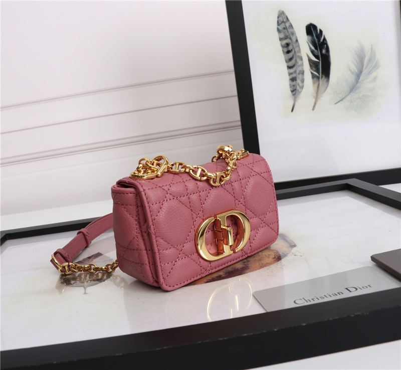 MICRO Dior CARO BAG Supple Cannage Calfskin Pink High