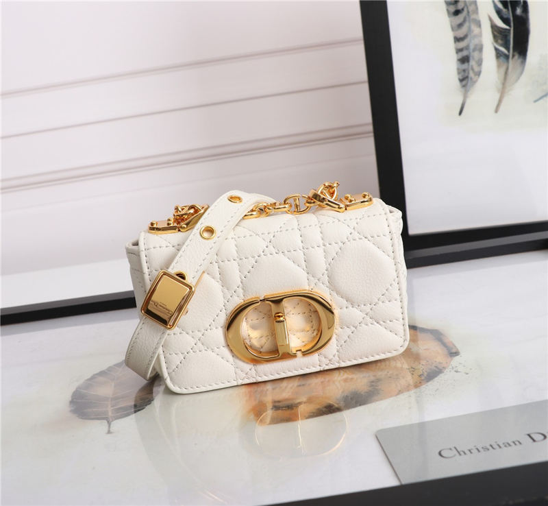 MICRO Dior CARO BAG Supple Cannage Calfskin White High