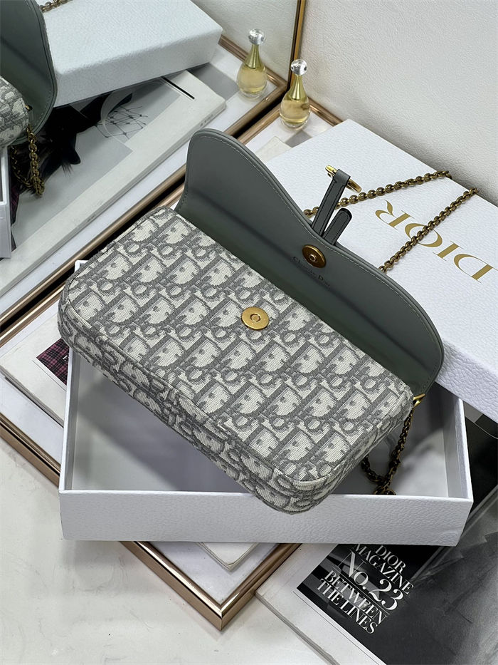 Saddle Pouch with Chain Dior Oblique Jacquard Grey High