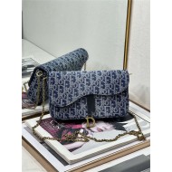 Saddle Pouch with Chain Dior Oblique Jacquard Denim High