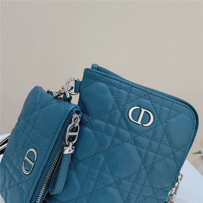 Dior CARO MULTIFUNCTIONAL POUCH Supple Cannage Calfskin Denim Blue High