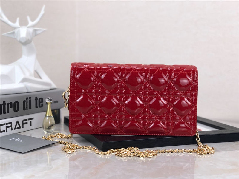 LADY Dior POUCH Patent Cannage Calfskin Red High