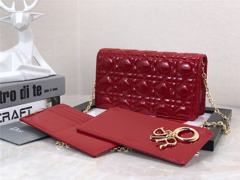 LADY Dior POUCH Patent Cannage Calfskin Red High