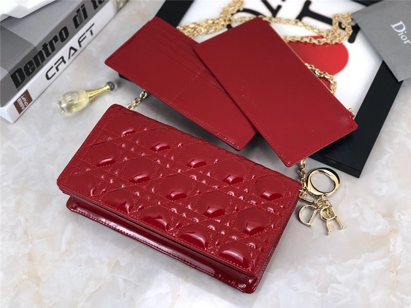 LADY Dior POUCH Patent Cannage Calfskin Red High