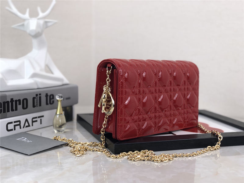 LADY Dior POUCH Patent Cannage Calfskin Red High