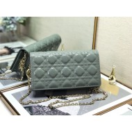 LADY Dior POUCH Patent Cannage Calfskin Grey-Green High