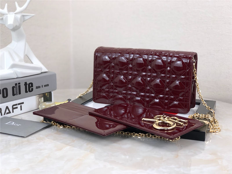 LADY Dior POUCH Patent Cannage Calfskin Burgundy High