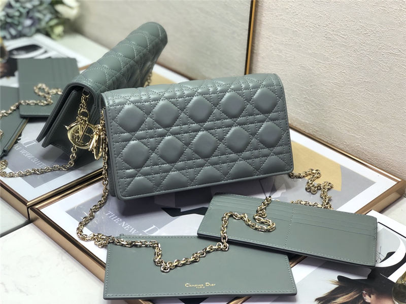 LADY Dior POUCH Cannage Lambskin Grey-Green High