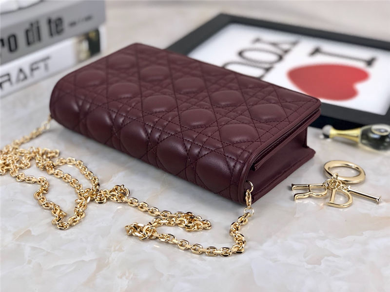 LADY Dior POUCH Cannage Lambskin Burgundy High