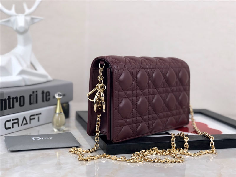 LADY Dior POUCH Cannage Lambskin Burgundy High