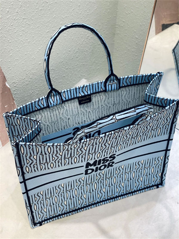 LARGE Dior BOOK TOTE Miss Dior Allover Embroidery Blue High