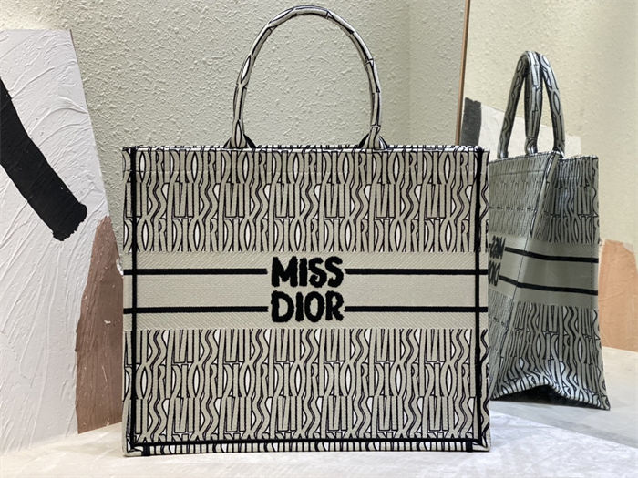 LARGE Dior BOOK TOTE Miss Dior Allover Embroidery Khaki High