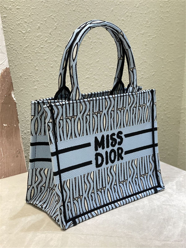 SMALL Dior BOOK TOTE Miss Dior Allover Embroidery Blue High