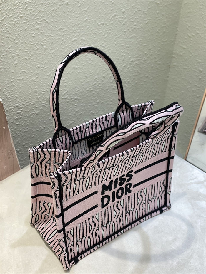 SMALL Dior BOOK TOTE Miss Dior Allover Embroidery Pink High