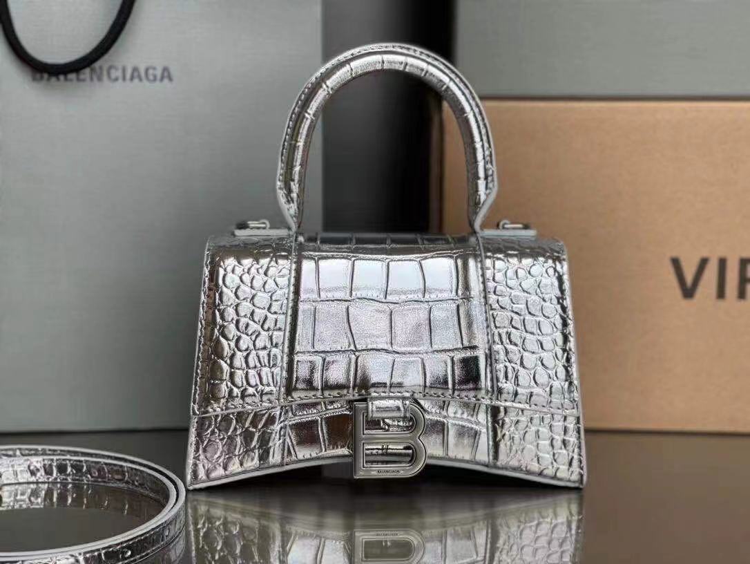 WOMEN'S HOURGLASS XS TOP HANDLE BAG Crocodile Silver High