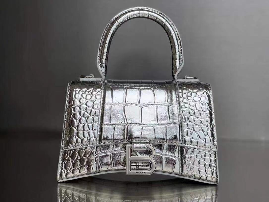 WOMEN'S HOURGLASS XS TOP HANDLE BAG Crocodile Silver High