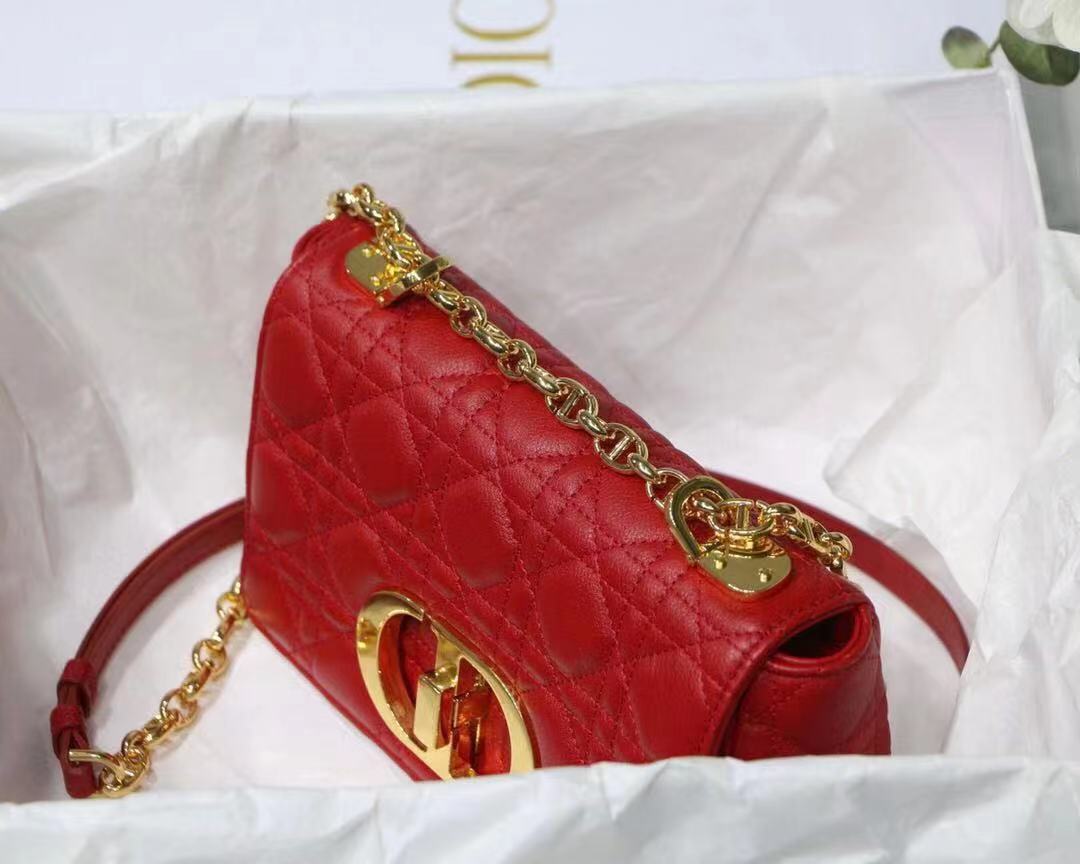 SMALL Dior CARO BAG Supple Cannage Calfskin Red High