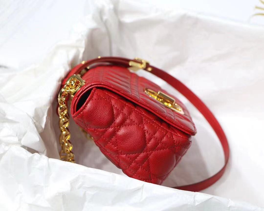 SMALL Dior CARO BAG Supple Cannage Calfskin Red High