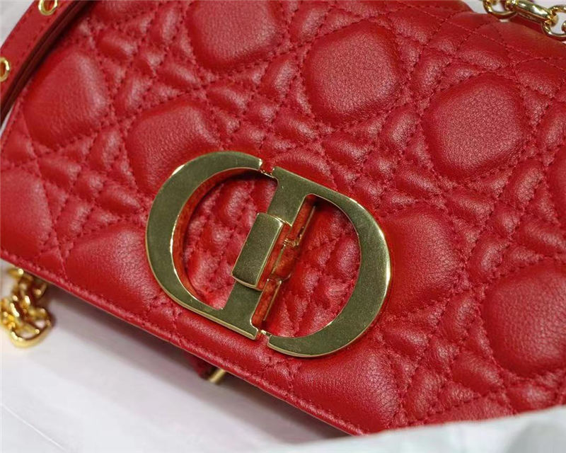 SMALL Dior CARO BAG Supple Cannage Calfskin Red High