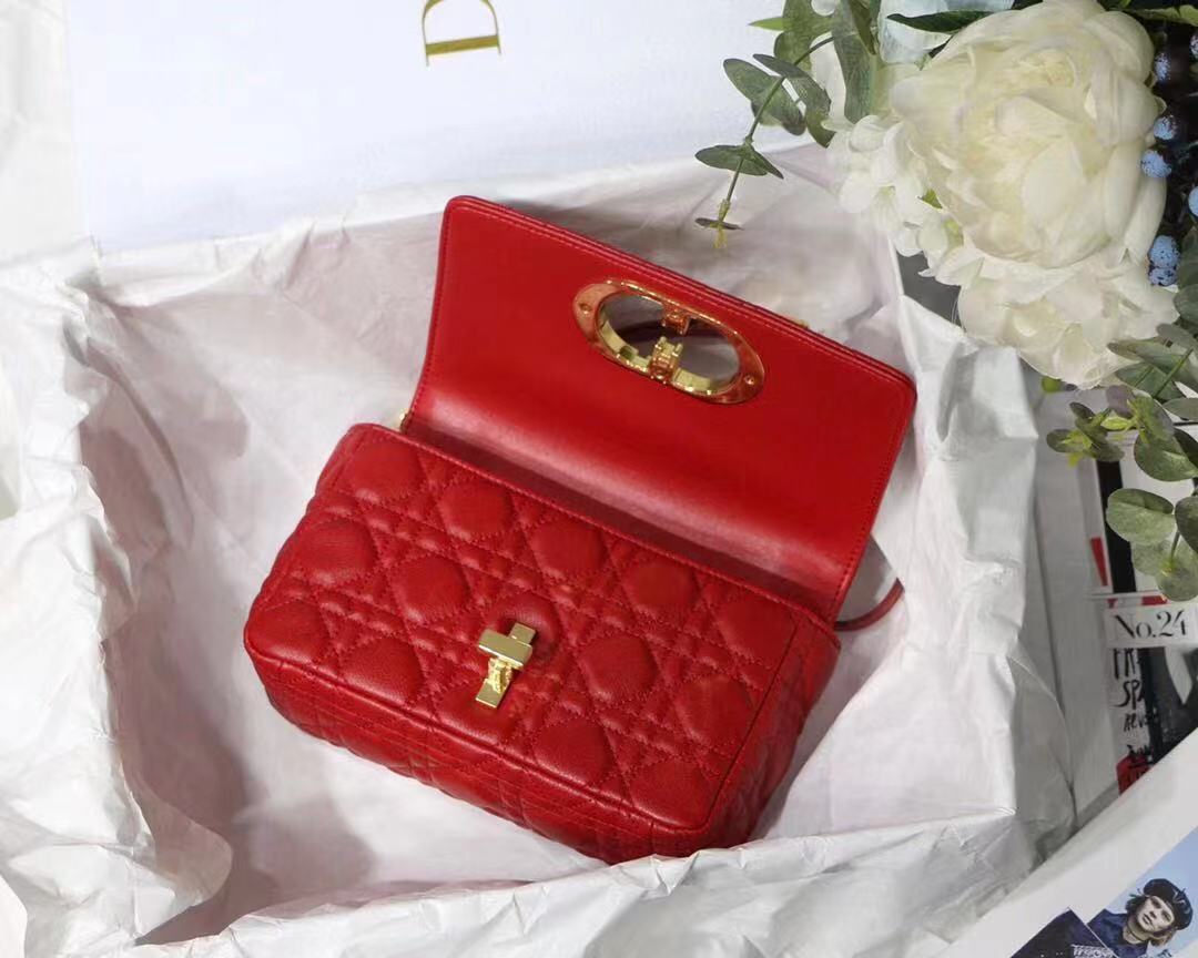 SMALL Dior CARO BAG Supple Cannage Calfskin Red High