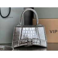 WOMEN'S HOURGLASS SMALL TOP HANDLE BAG Crocodile Silver High