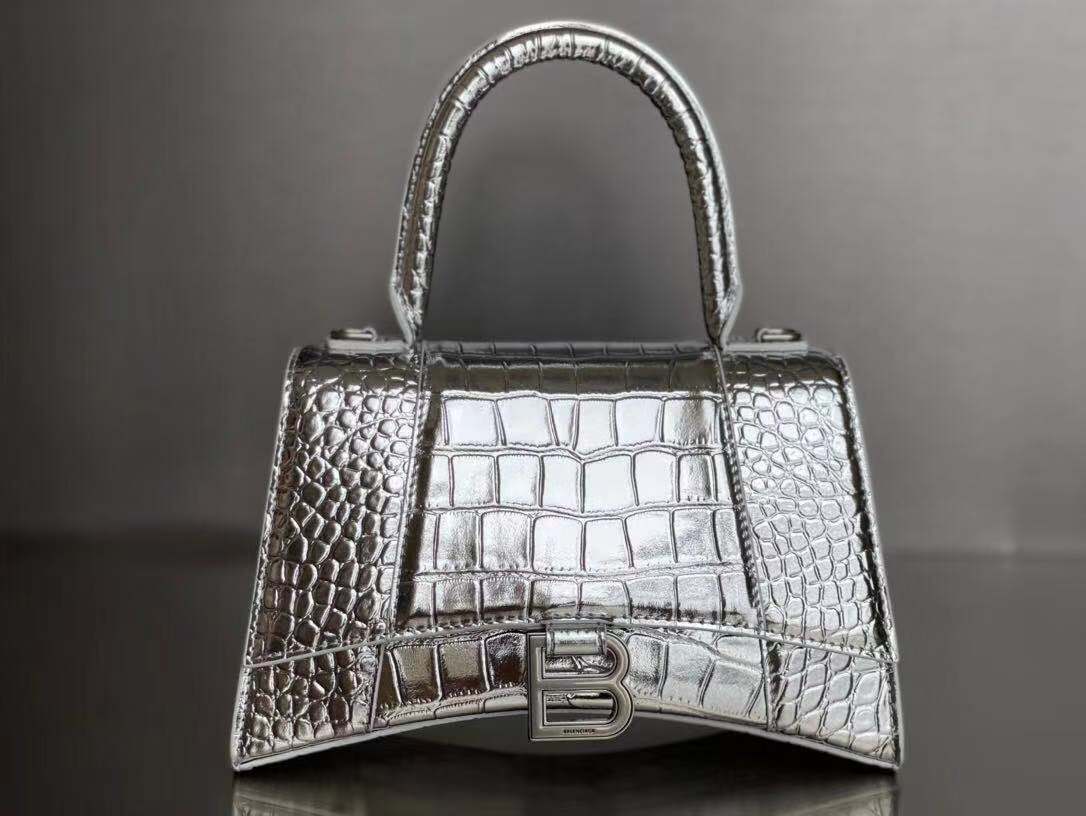 WOMEN'S HOURGLASS SMALL TOP HANDLE BAG Crocodile Silver High