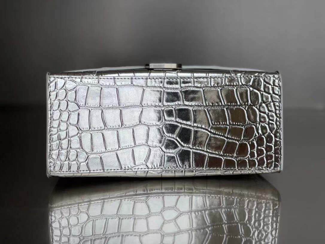 WOMEN'S HOURGLASS SMALL TOP HANDLE BAG Crocodile Silver High