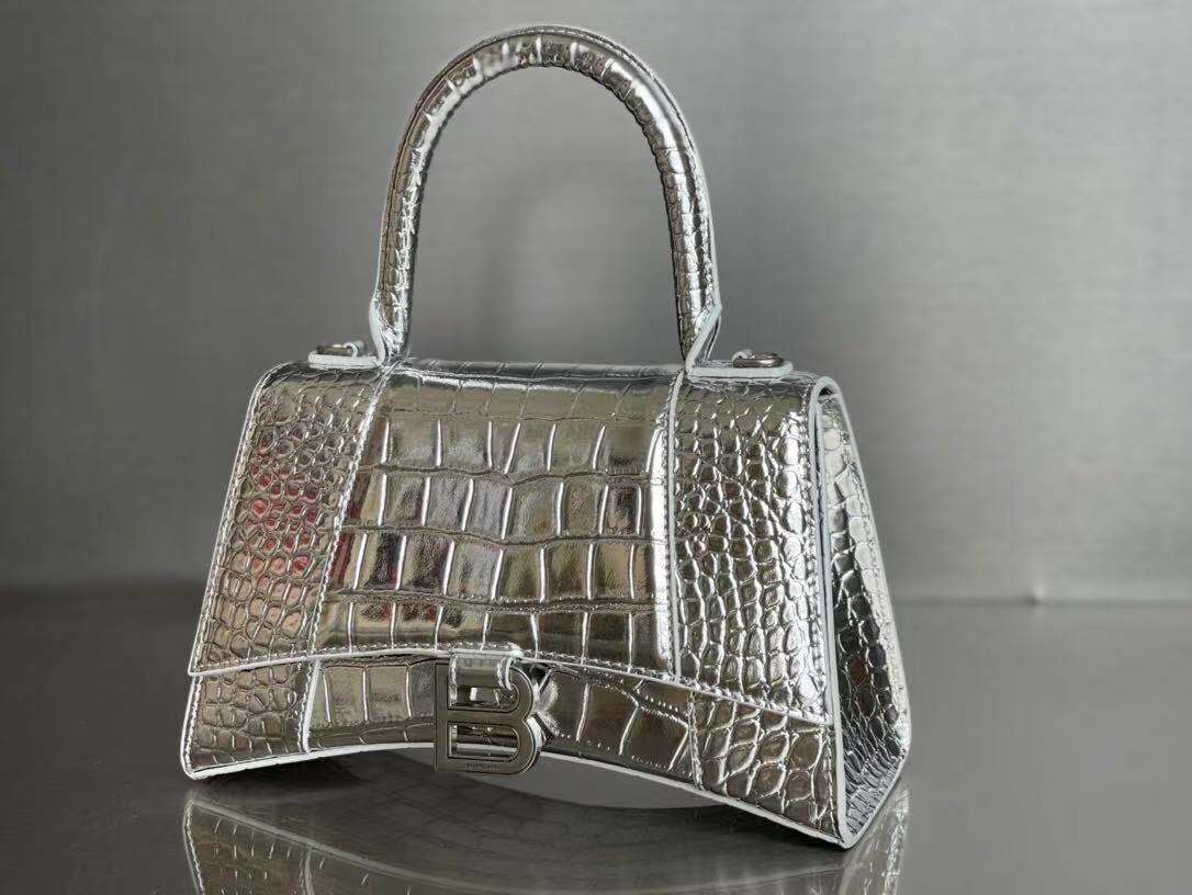 WOMEN'S HOURGLASS SMALL TOP HANDLE BAG Crocodile Silver High