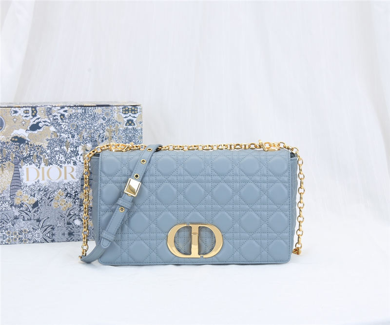 LARGE Dior CARO BAG Supple Cannage Calfskin Sky Blue High