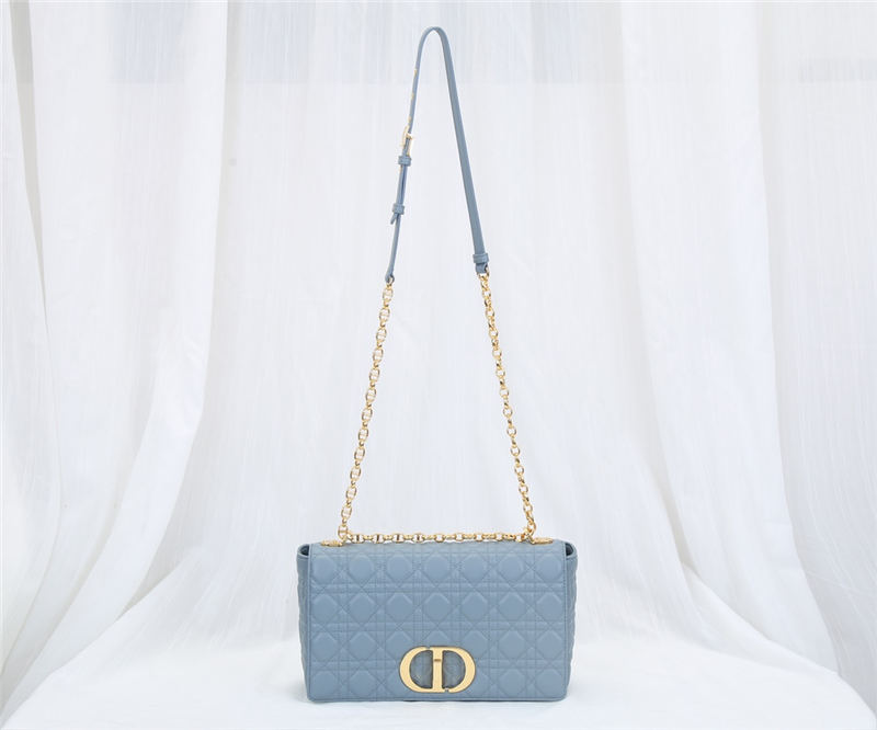 LARGE Dior CARO BAG Supple Cannage Calfskin Sky Blue High