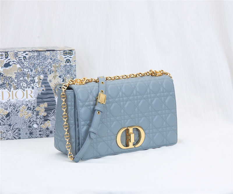 LARGE Dior CARO BAG Supple Cannage Calfskin Sky Blue High