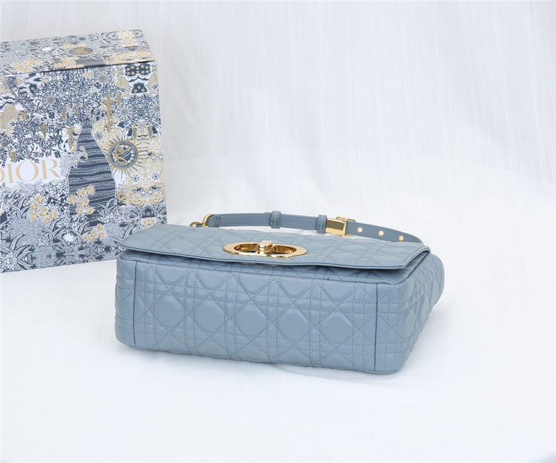 LARGE Dior CARO BAG Supple Cannage Calfskin Sky Blue High