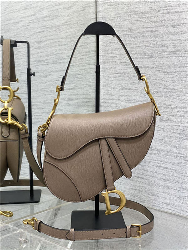 SADDLE BAG Grained Calfskin Warm Taupe High