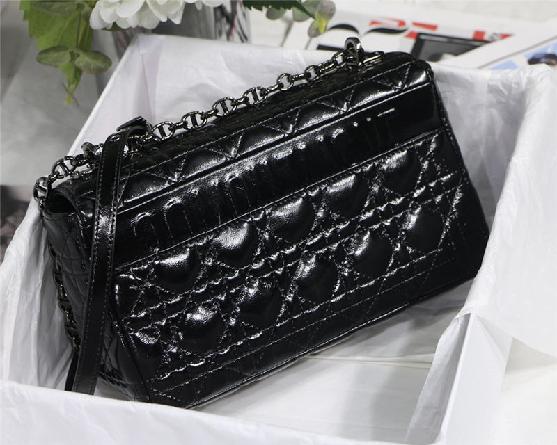 MEDIUM Dior CARO BAG Crinkled Patent Lambskin Black High