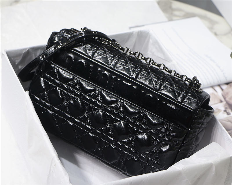 LARGE Dior CARO BAG Crinkled Patent Lambskin Black High