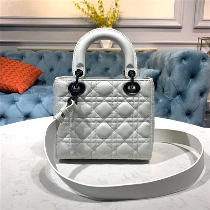 SMALL LADY Dior MY ABCDior BAG Cannage Lambskin White Pewter metal High