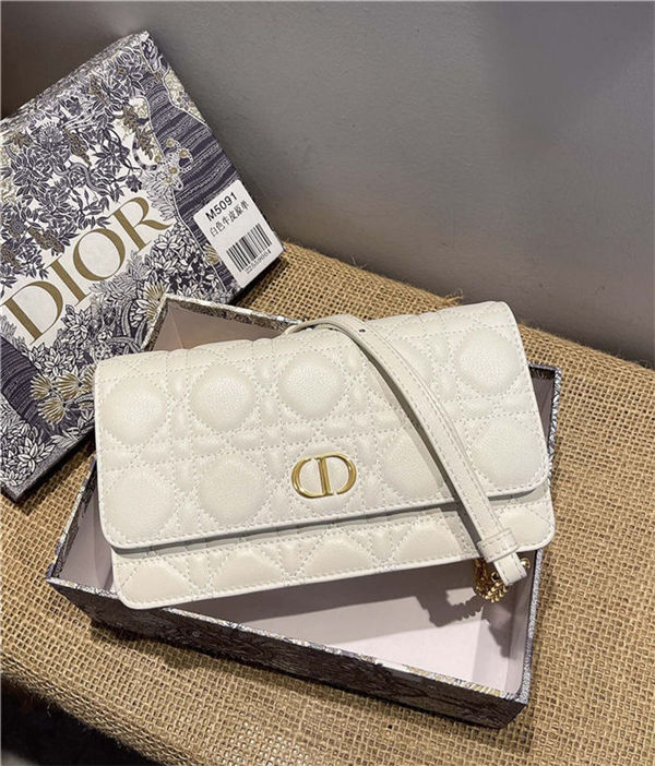 Dior CARO BELT POUCH WITH CHAIN Supple Cannage Calfskin Latte High