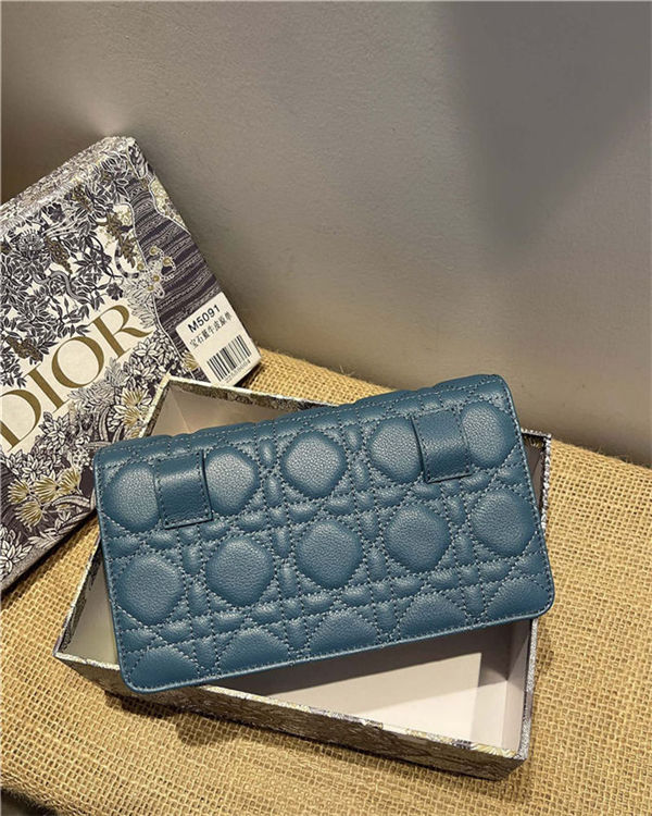 Dior CARO BELT POUCH WITH CHAIN Supple Cannage Calfskin Steel Blue High