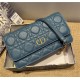 Dior CARO BELT POUCH WITH CHAIN Supple Cannage Calfskin Steel Blue High