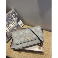 Dior CARO BELT POUCH WITH CHAIN Supple Cannage Calfskin Grey High