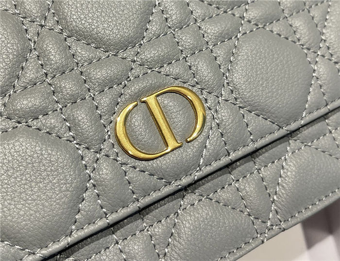 Dior CARO BELT POUCH WITH CHAIN Supple Cannage Calfskin Grey High