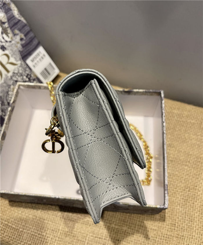 Dior CARO BELT POUCH WITH CHAIN Supple Cannage Calfskin Grey High