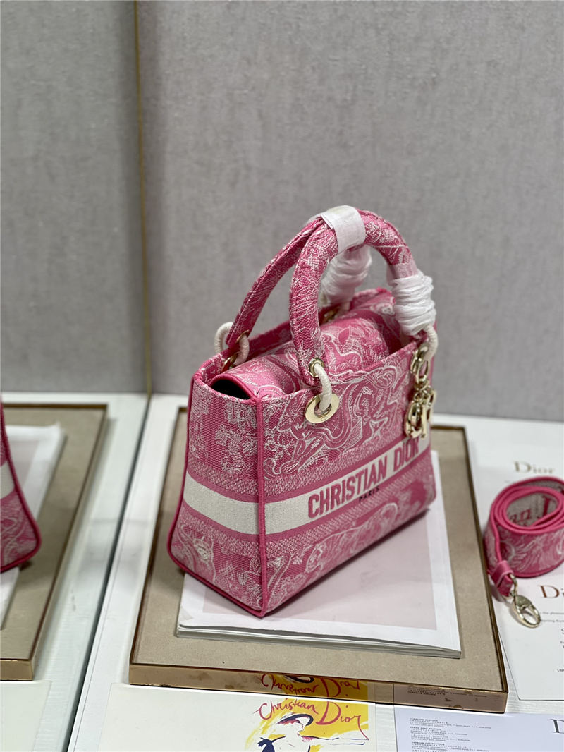 MEDIUM LADY D-LITE BAG Toile de Jouy Reverse Embroidery Pink High