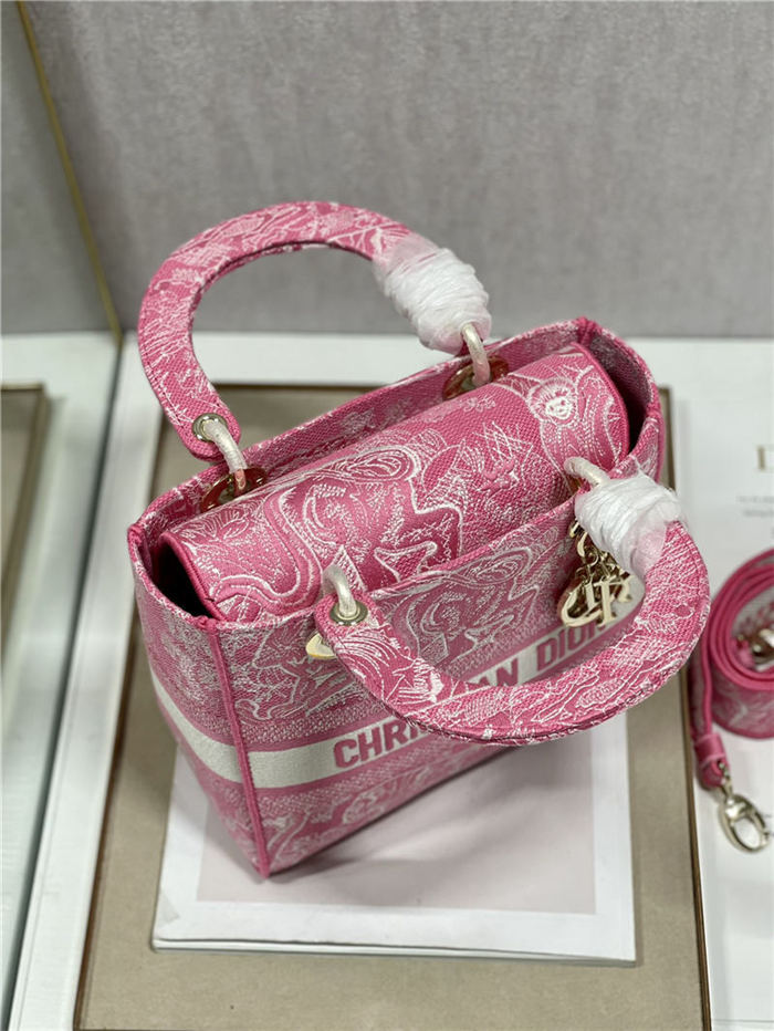 MEDIUM LADY D-LITE BAG Toile de Jouy Reverse Embroidery Pink High